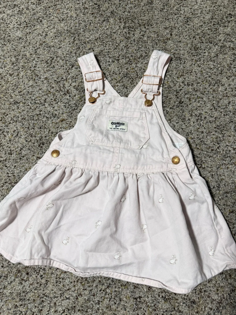 OshKosh B'gosh Light Pink Bunny Embroidered Overall Dress